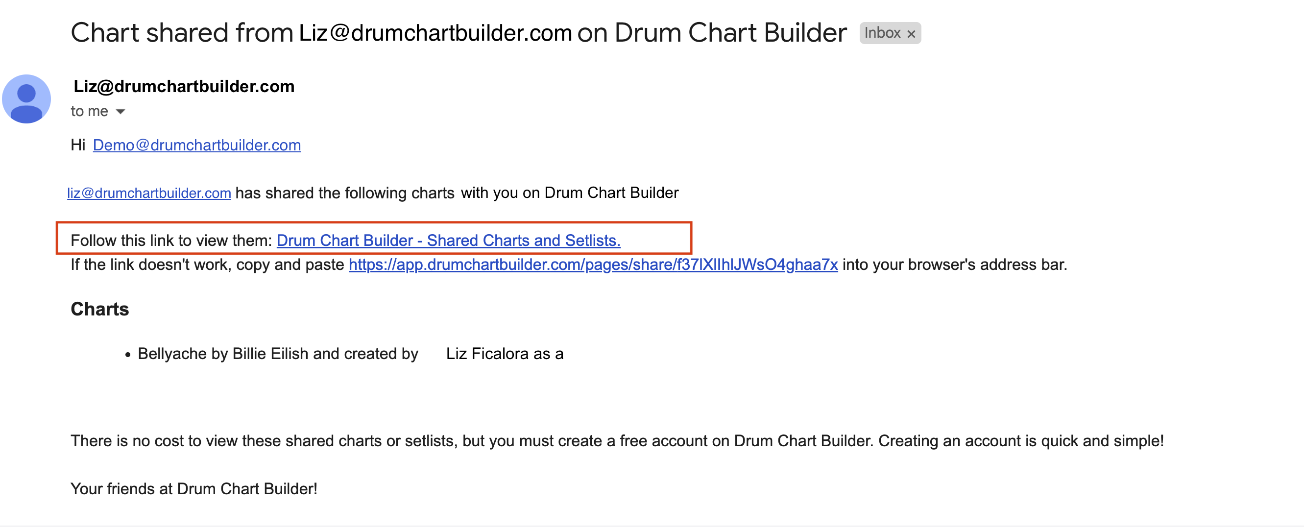 4 Share chart email with link and red box around link