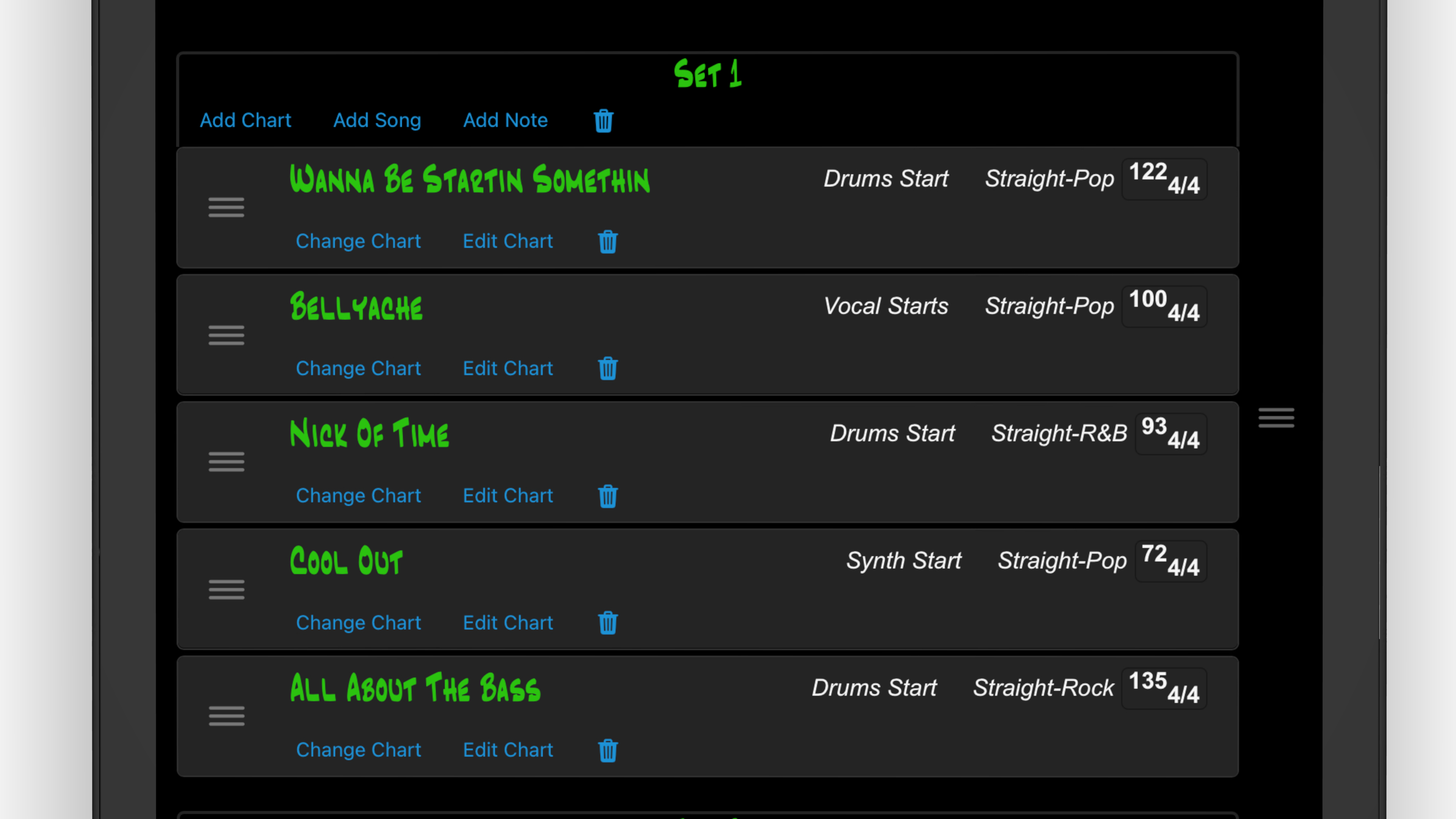 IPADS setist editor colos up features