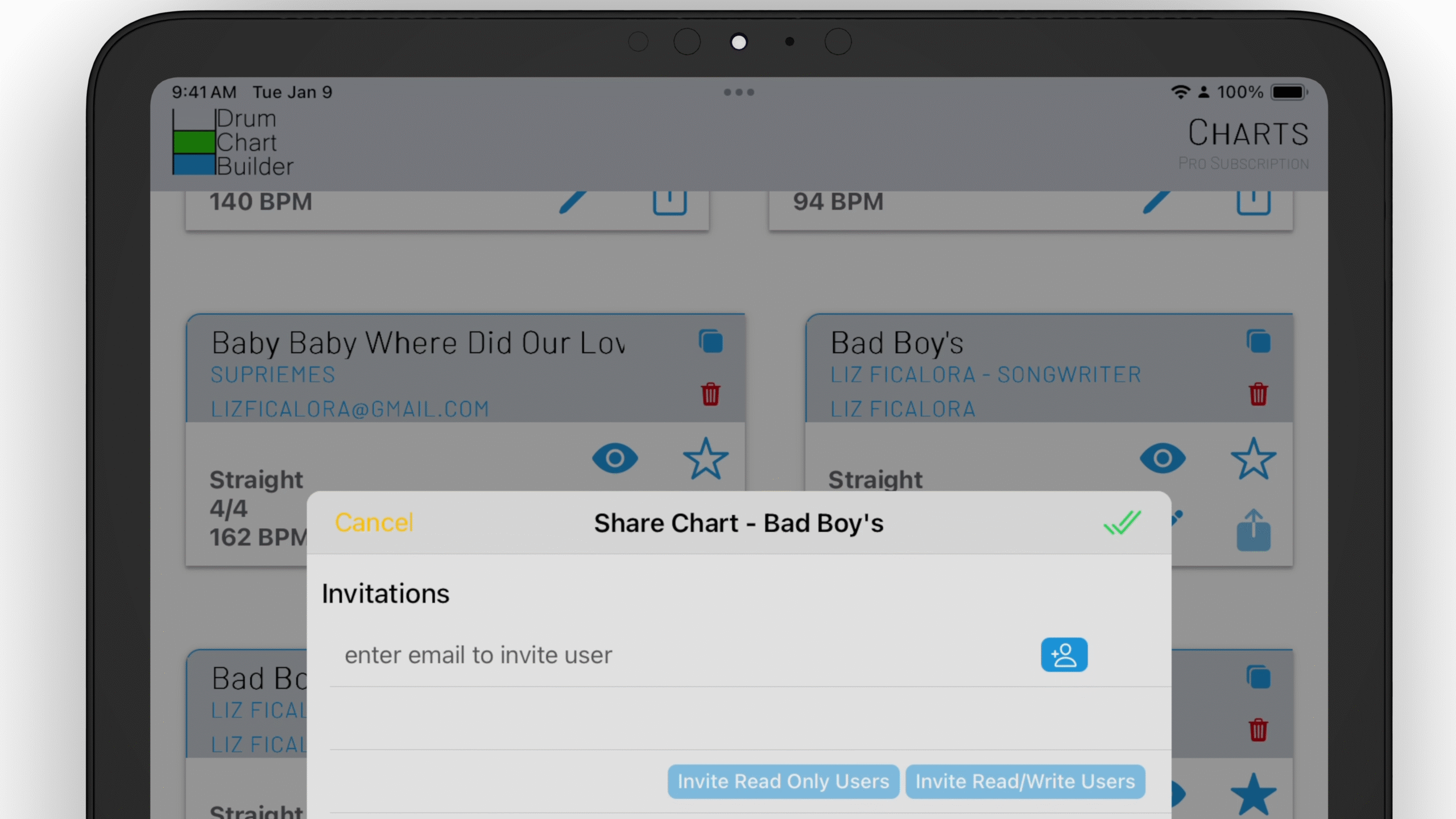 iPad Share chart with fellow drummers