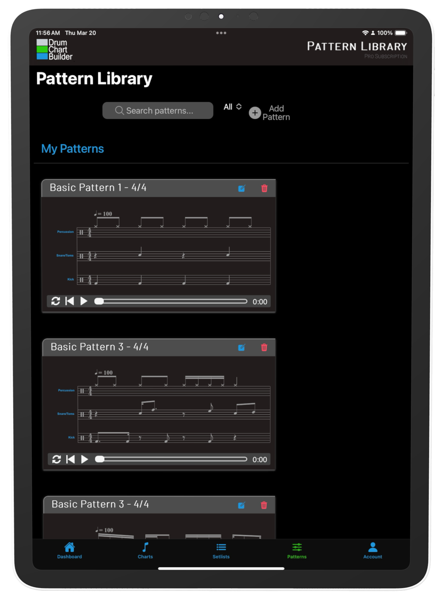 iPad Pattern Library no Add Patten