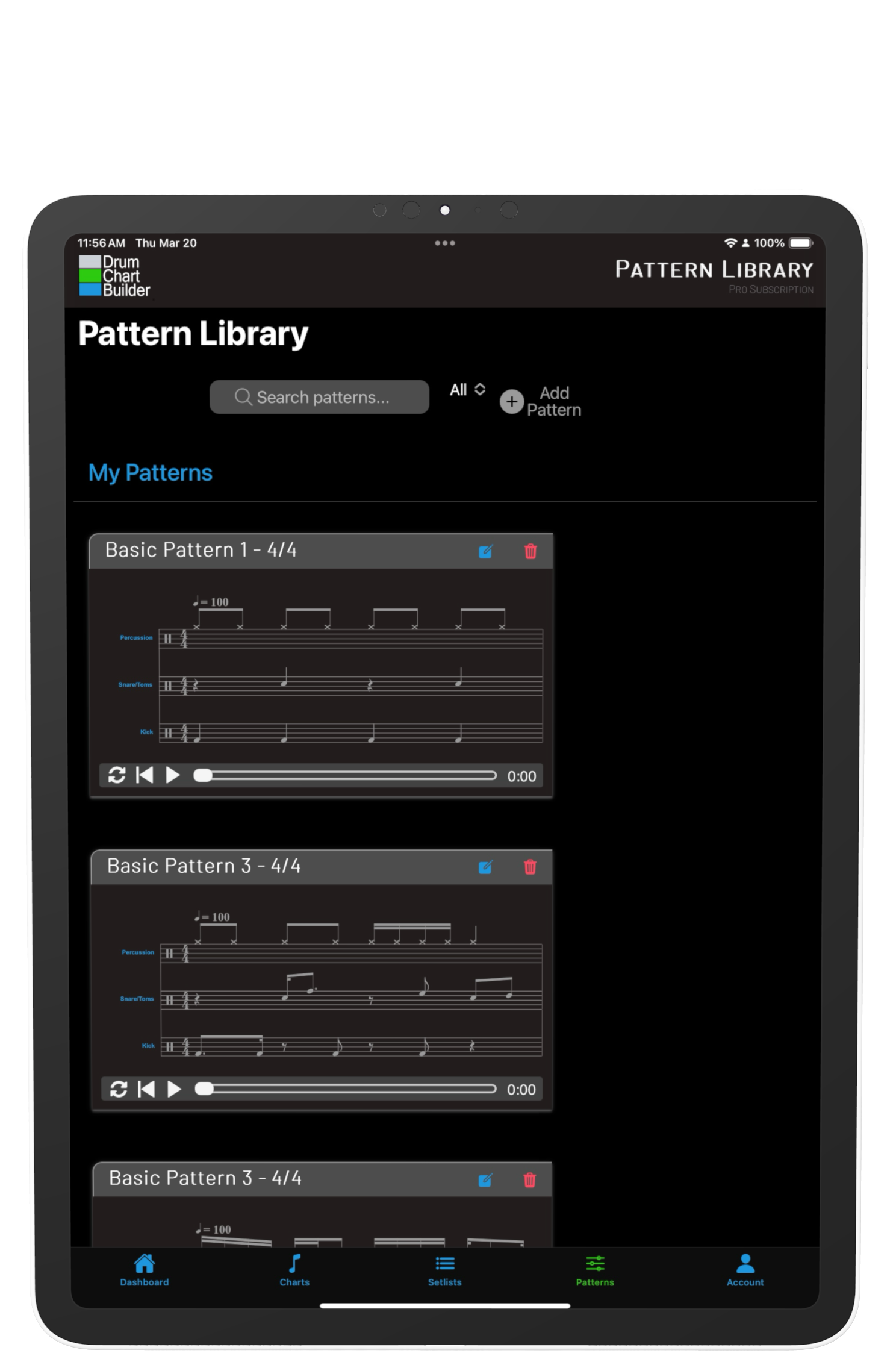 iPad Pattern Library no Add Patten