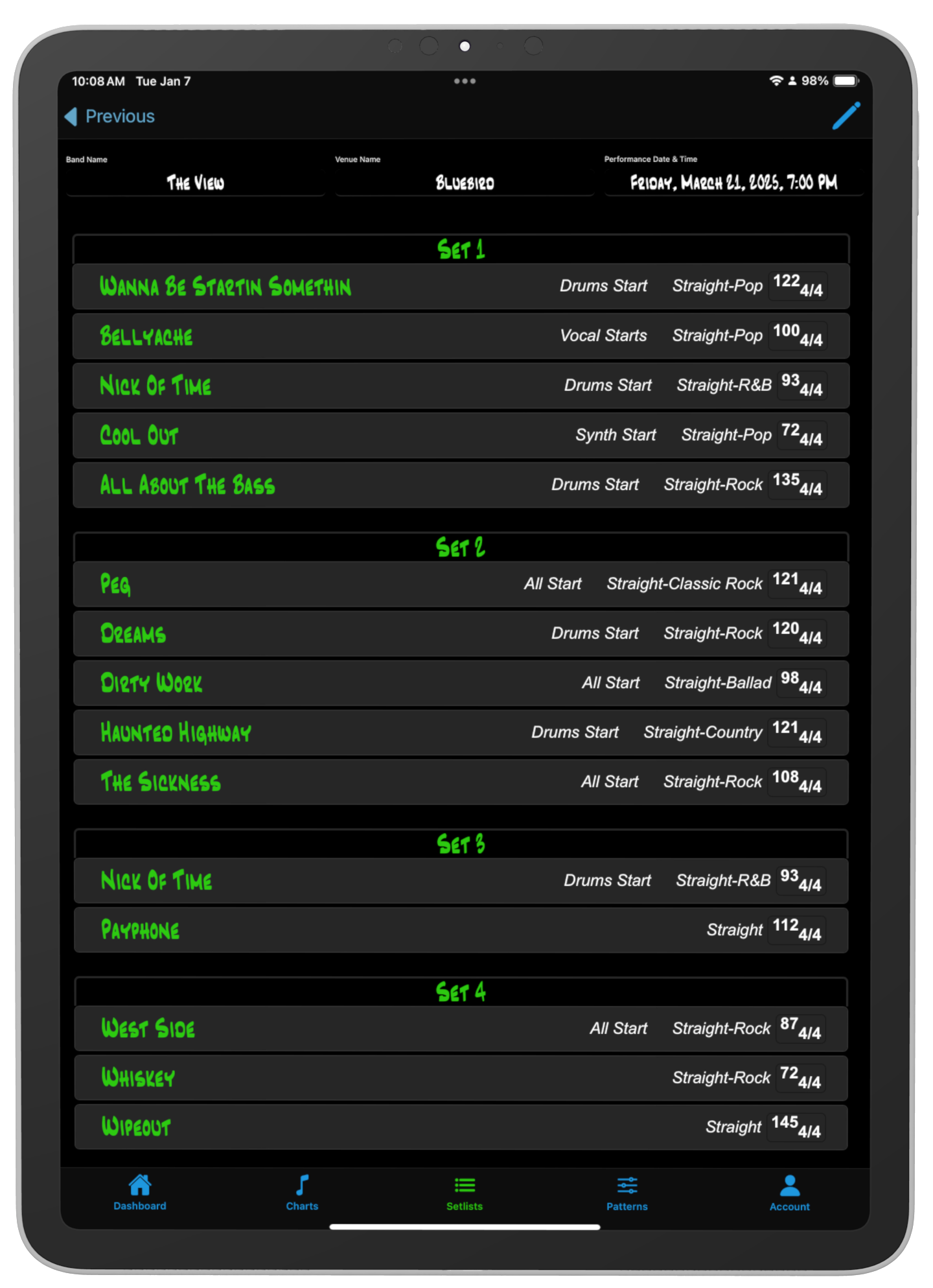 ipad Setlist View Mode