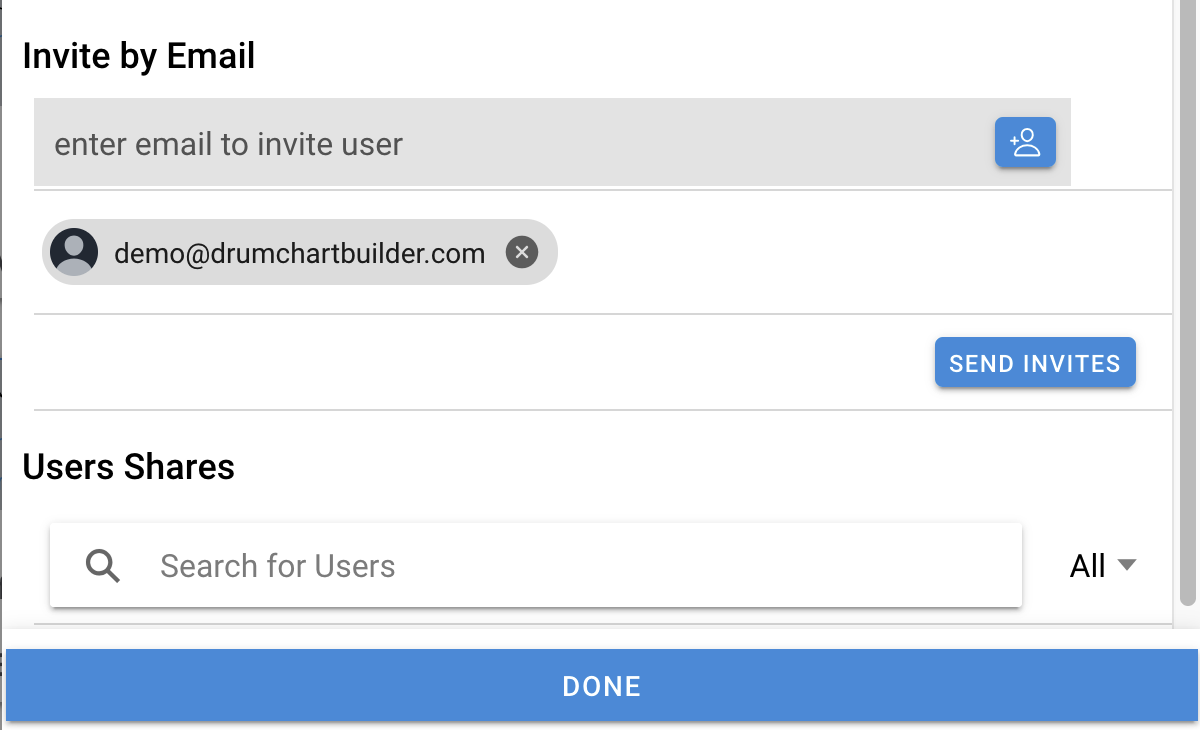 Send invite by email demo interface