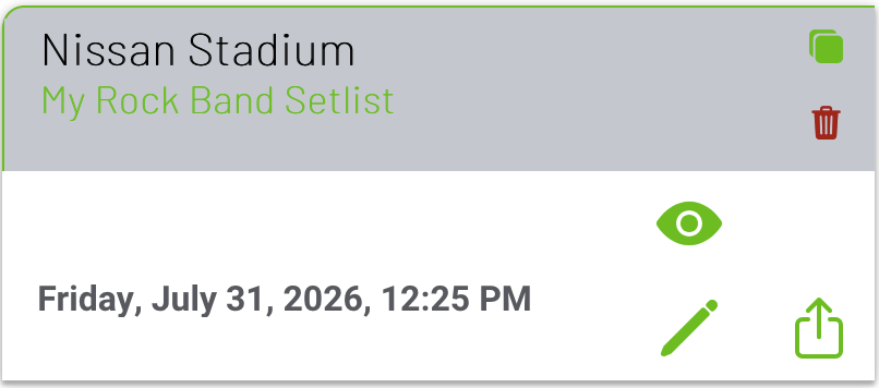 Setlist Sharing Icon on setlist setlist card