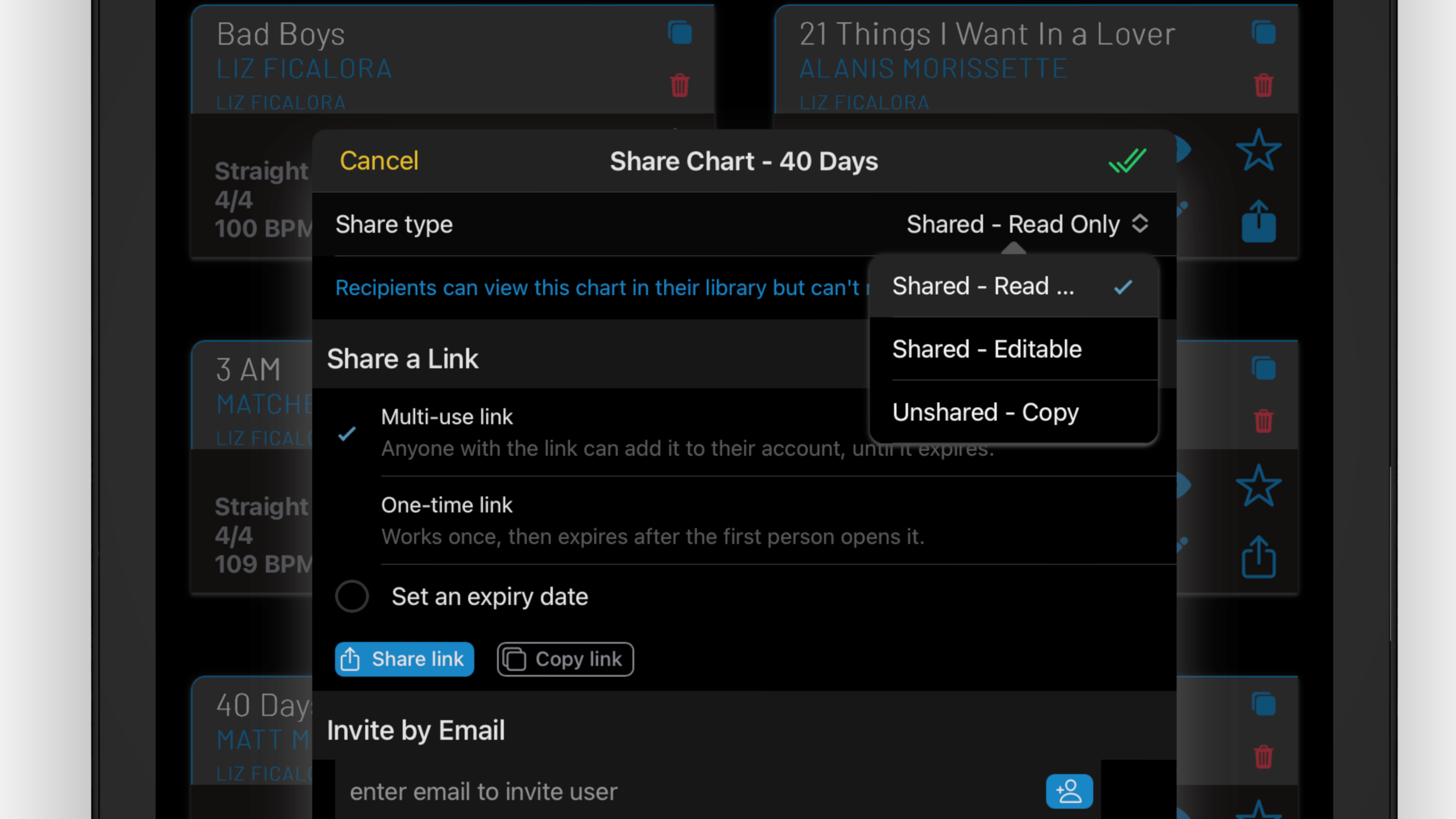 iPad Sharing popup dark mode middle of ipad Rotato Image 903C